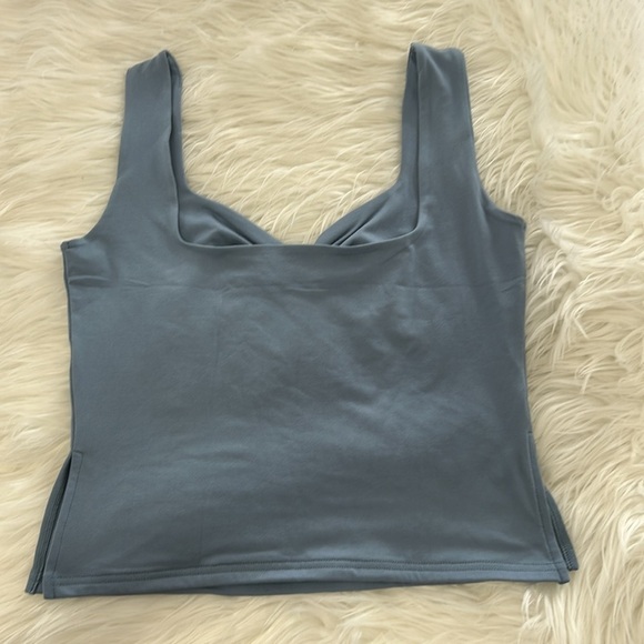 Eiffelt Blue Ruched Crop Tank Top Size Medium Sweetheart Neckline Y2K - Picture 6 of 9